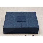 closed blue rigid chocolate gift box with printed pattern Holidaypacfactory