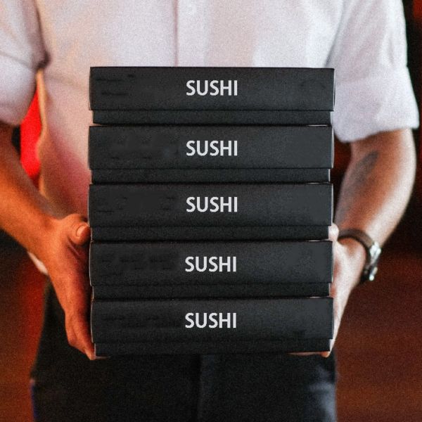 stacked black disposable sushi packaging boxes Holidaypacfactory