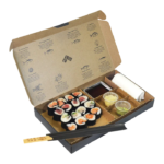 custom sushi box packaging with compartments and sauce cups Holidaypacfactory