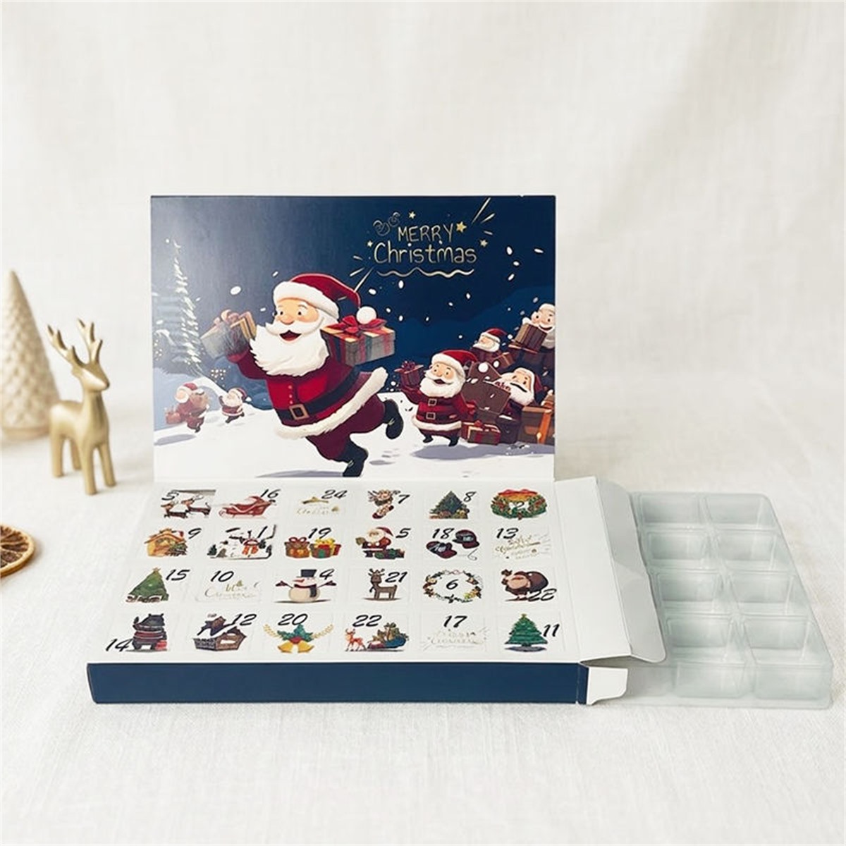 custom 24 day Christmas countdown advent calendar gift box with plastic tray Holidaypacfactory