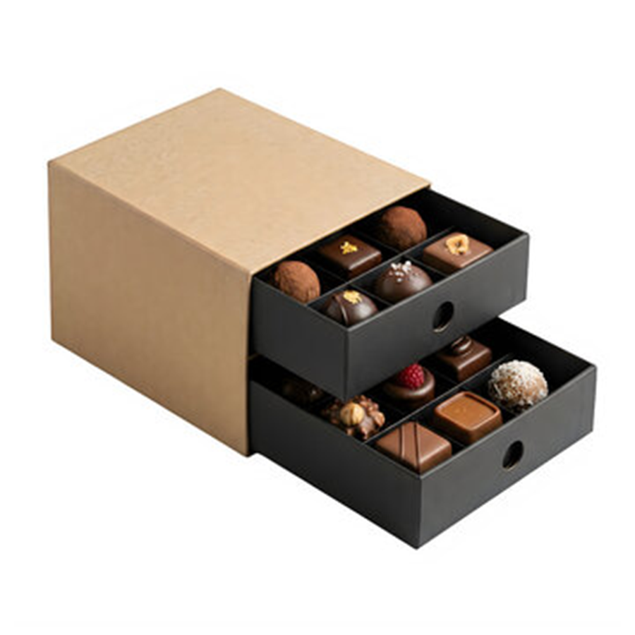 kraft sleeve chocolate drawer gift box with black trays Holidaypacfactory
