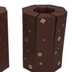 close view of brown octagonal perfume gift box structure and gold details Holidaypacfactory