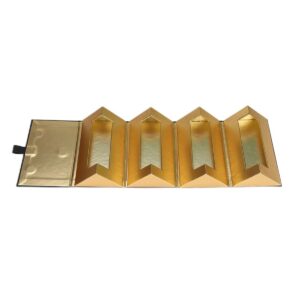 opened folding perfume gift box with multiple gold foil panels Holidaypacfactory