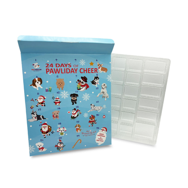Christmas dog advent calendar packaging with molded tray insert Holidaypacfactory