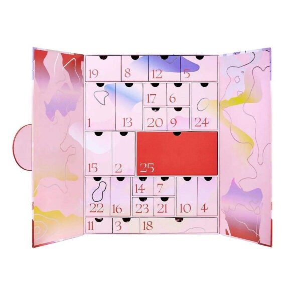 pink 25 day rigid advent calendar box with abstract artwork Holidaypacfactory