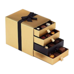 custom multi layer drawer chocolate gift box with black ribbon Holidaypacfactory