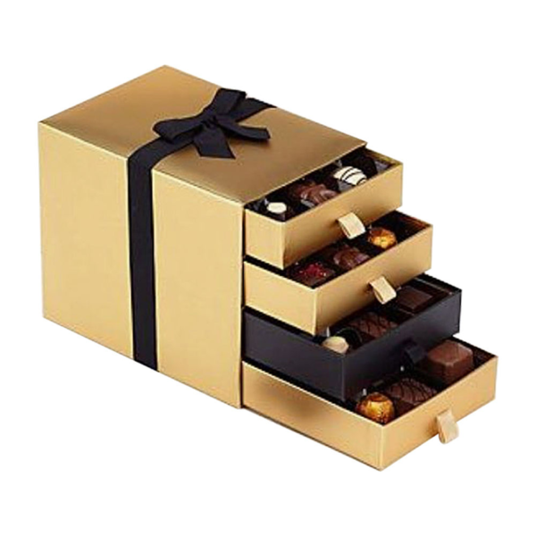 custom multi layer drawer chocolate gift box with black ribbon Holidaypacfactory