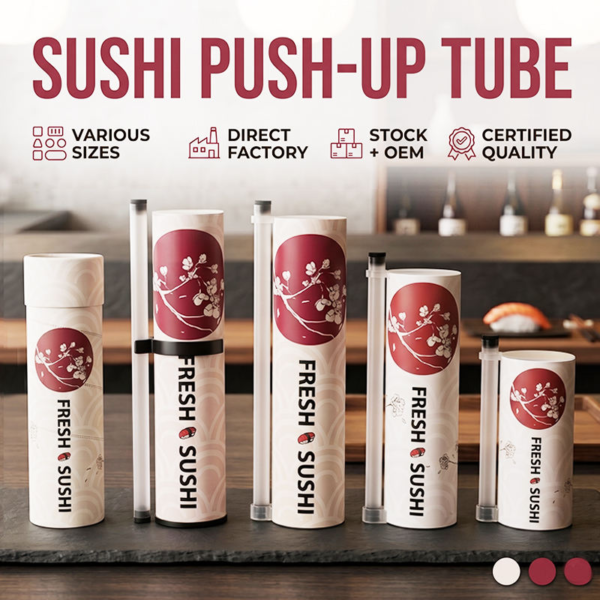 custom food grade sushi push-up paper tube packaging size range Holidaypacfactory