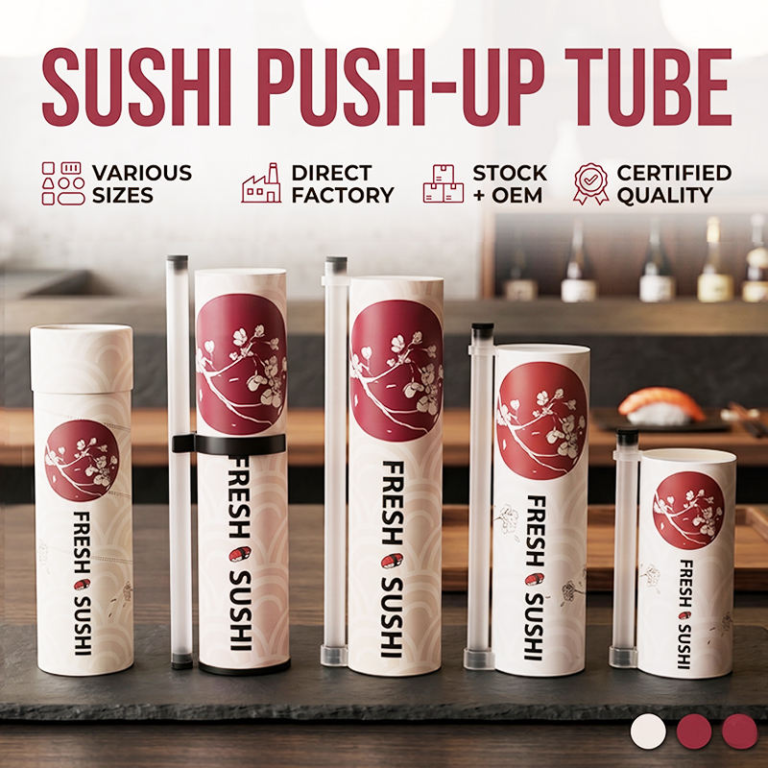 custom food grade sushi push-up paper tube packaging size range Holidaypacfactory