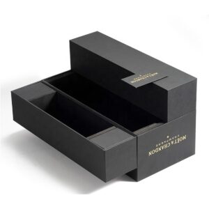 red wine gift box opened to reveal central bottle display Holidaypacfactory