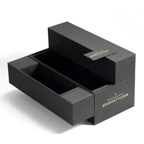 red wine gift box opened to reveal central bottle display Holidaypacfactory