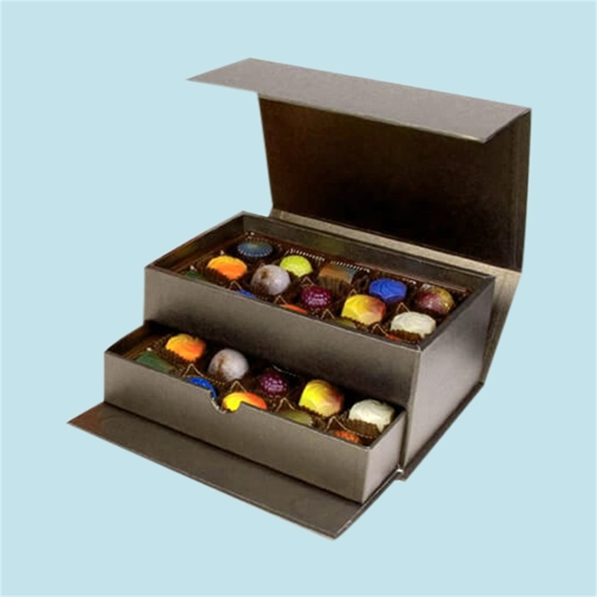 two tier rigid chocolate box packaging with inserts Holidaypacfactory