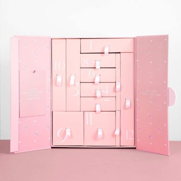 book style pink rigid advent calendar drawer box Holidaypacfactory