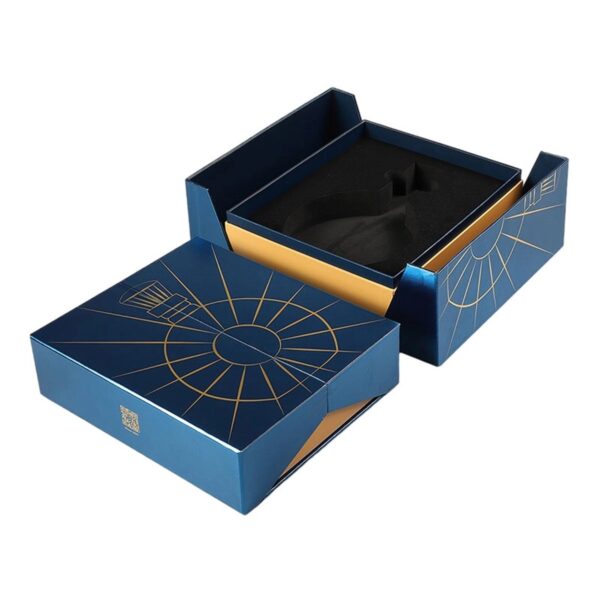 printed wine packaging folding box opened to reveal the bottle tray Holidaypacfactory