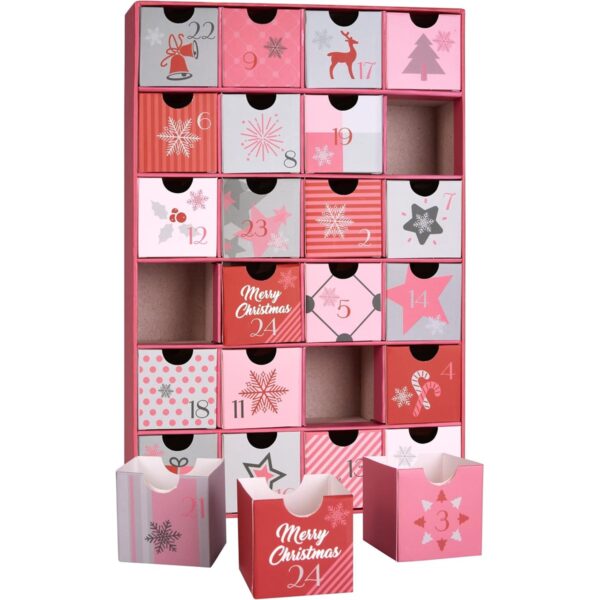 pink 24 drawer Christmas advent calendar box with removable drawers Holidaypacfactory