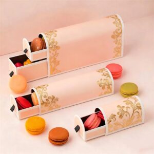 custom luxury biscuit macaron drawer box packaging arched sleeve Holidaypacfactory