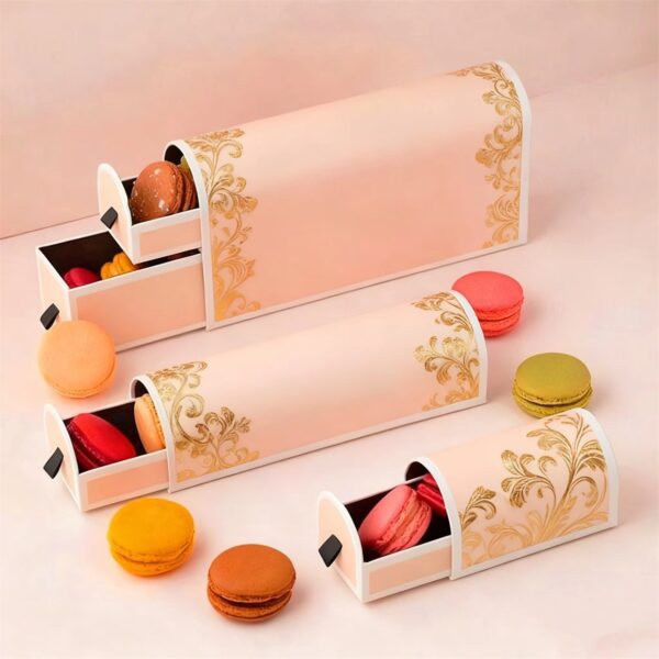 custom luxury biscuit macaron drawer box packaging arched sleeve Holidaypacfactory
