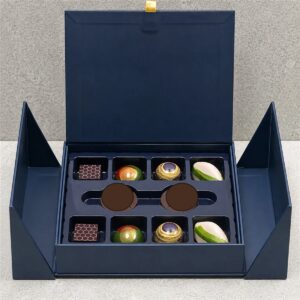 blue folding panel chocolate gift box with inner tray Holidaypacfactory