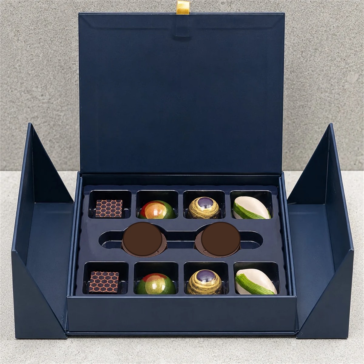 blue folding panel chocolate gift box with inner tray Holidaypacfactory