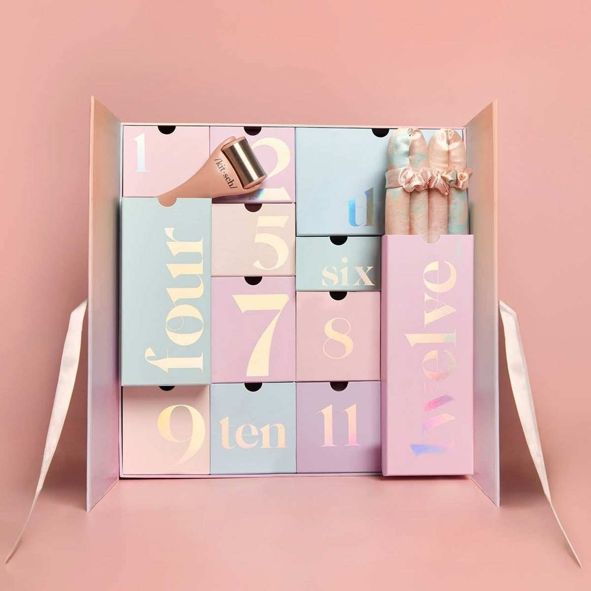 pastel pink and blue advent calendar drawer gift box Holidaypacfactory