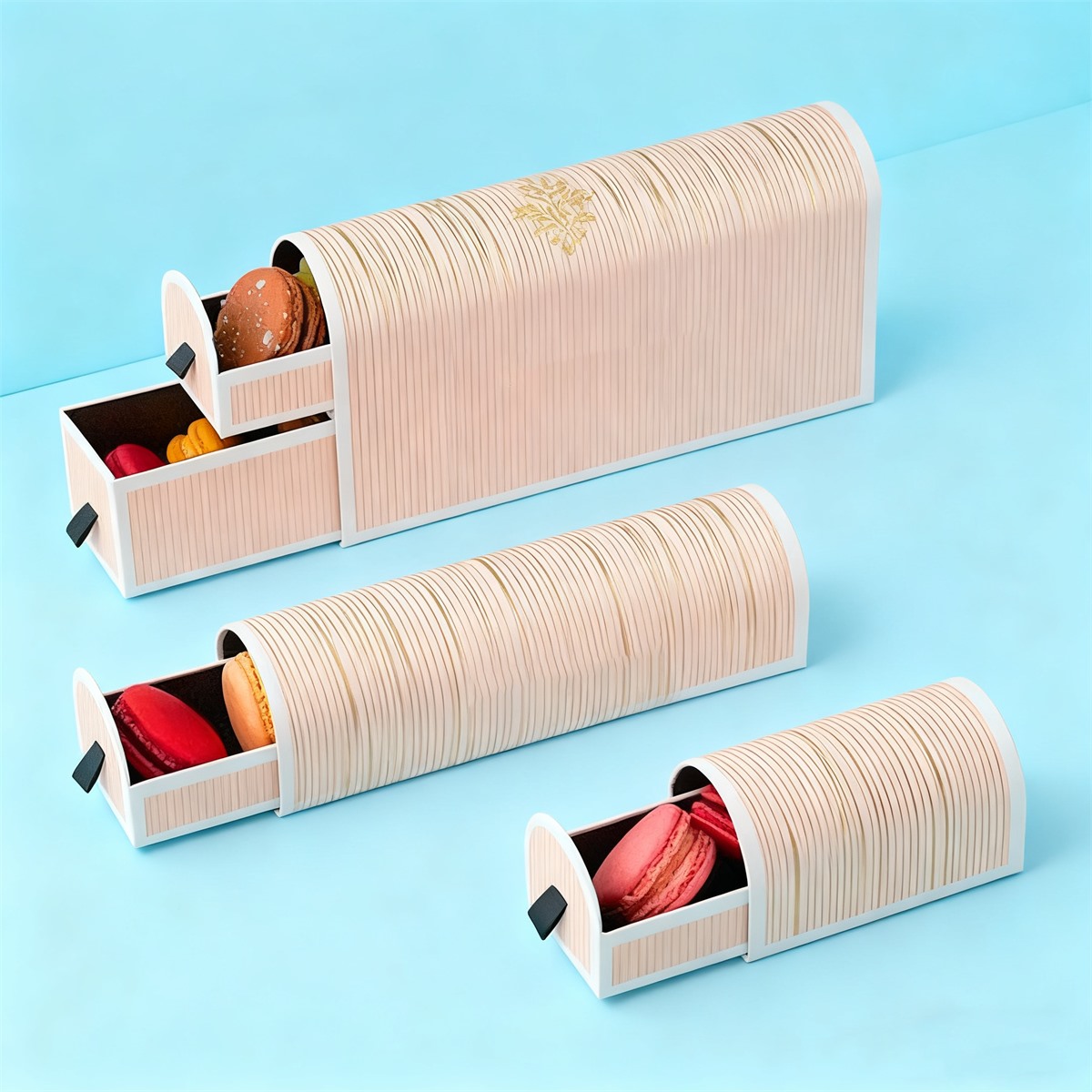 ribbed peach biscuit macaron drawer box packaging Holidaypacfactory