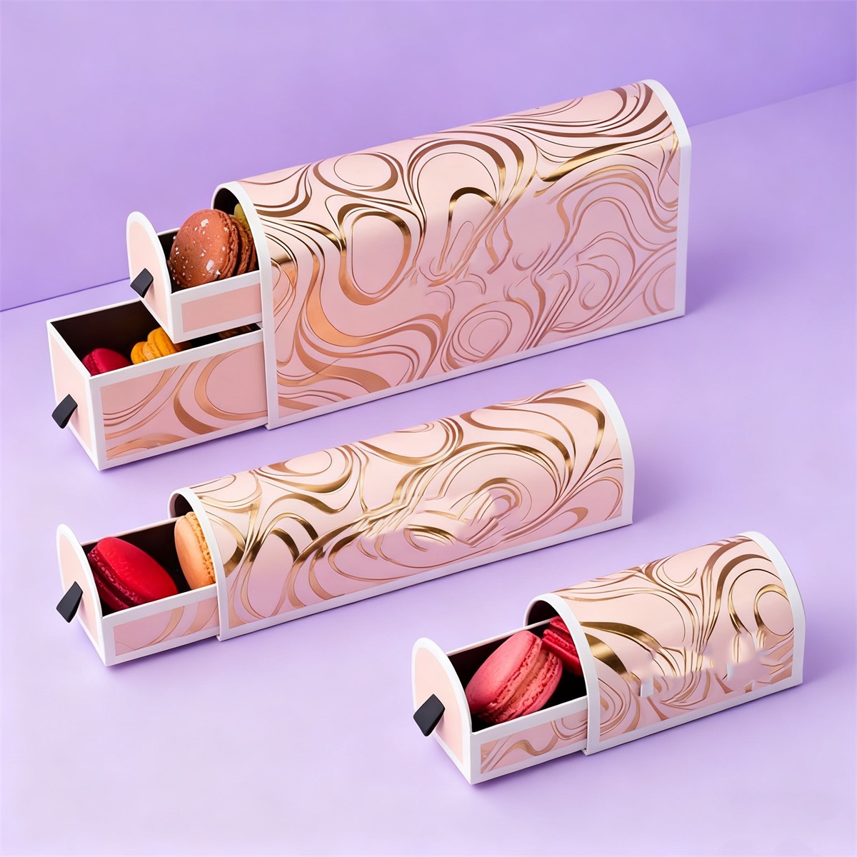 pink macaron drawer box packaging with arched sleeve Holidaypacfactory