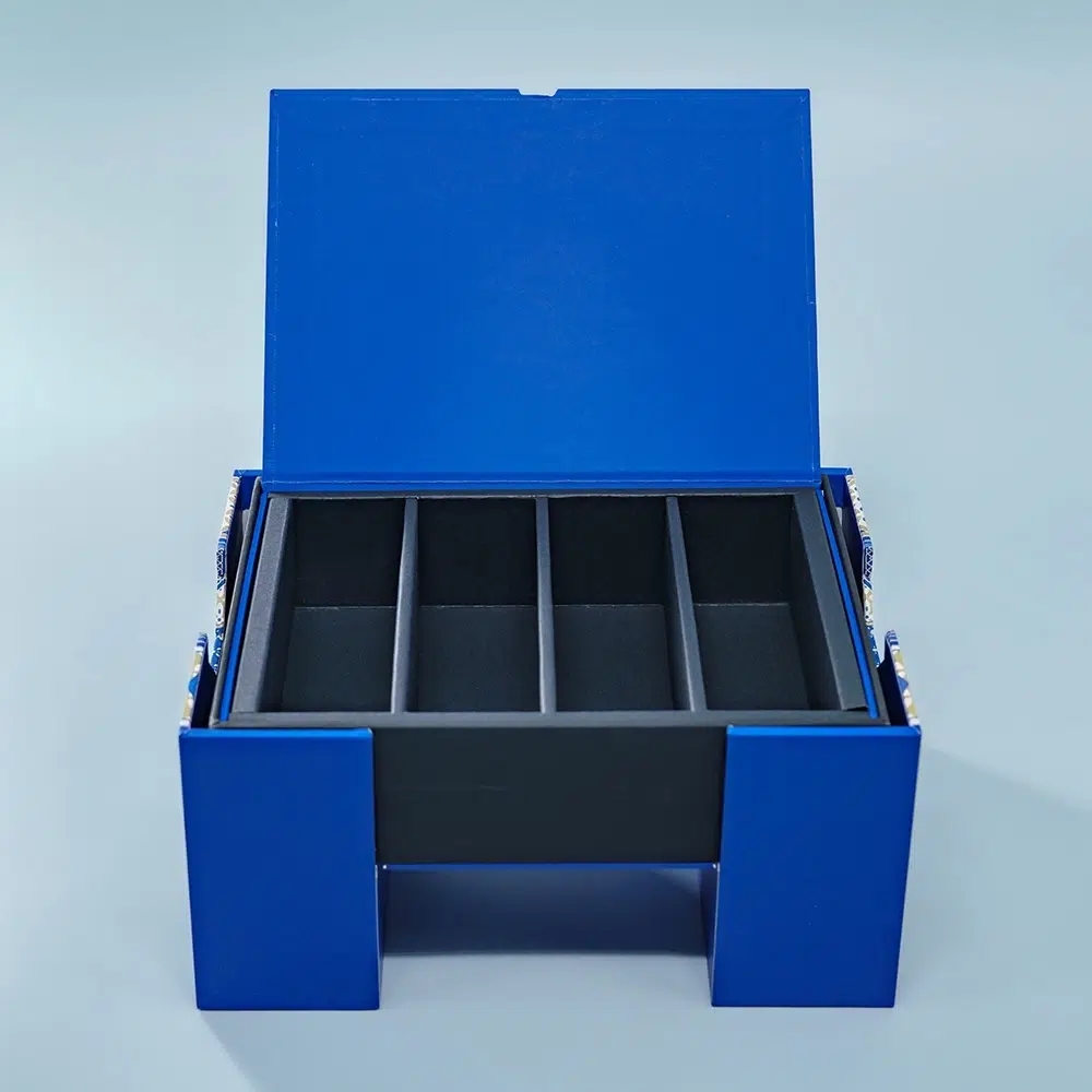custom navy blue Arabic style chocolate gift box side open tray Holidaypacfactory