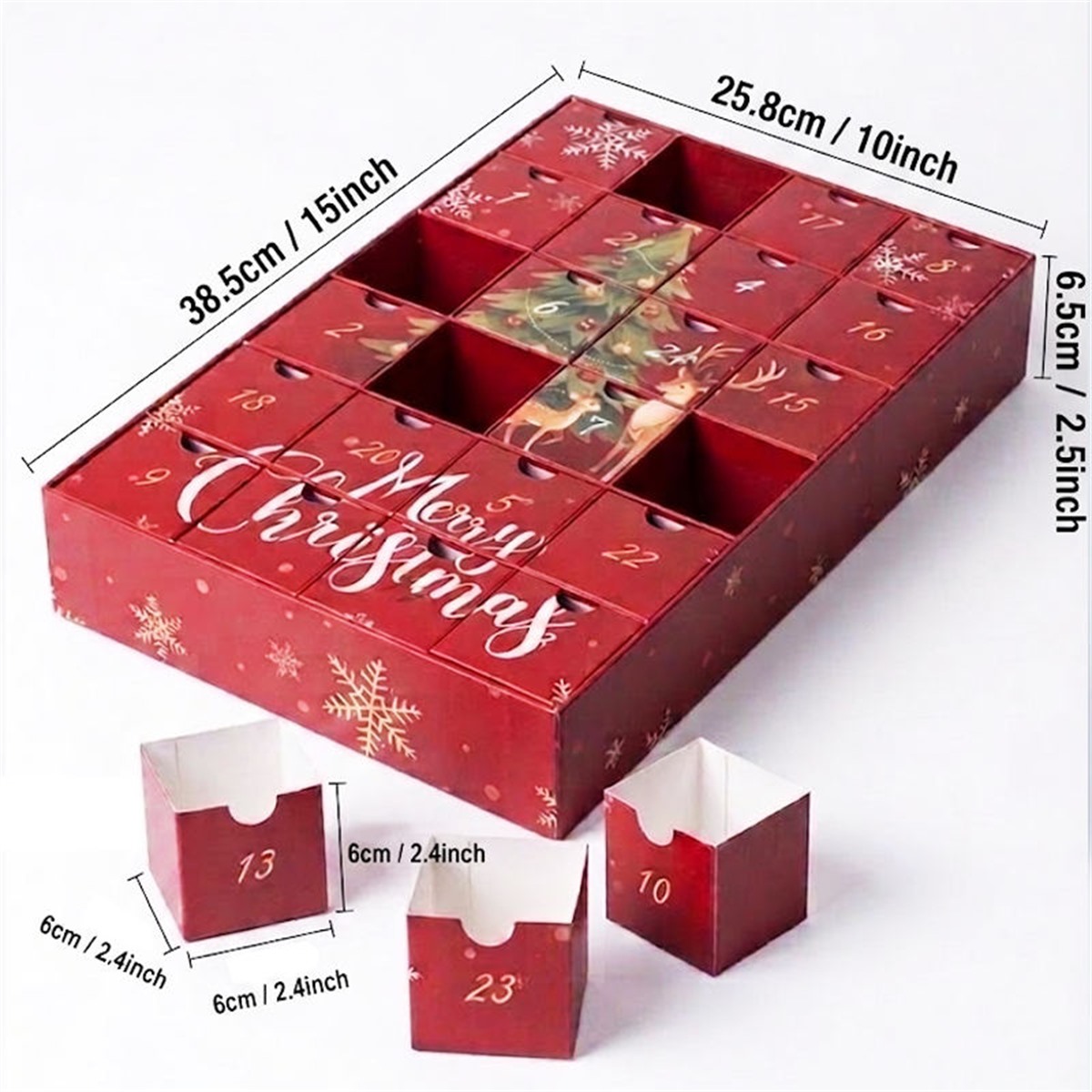 24 day Christmas countdown drawer box size guide Holidaypacfactory