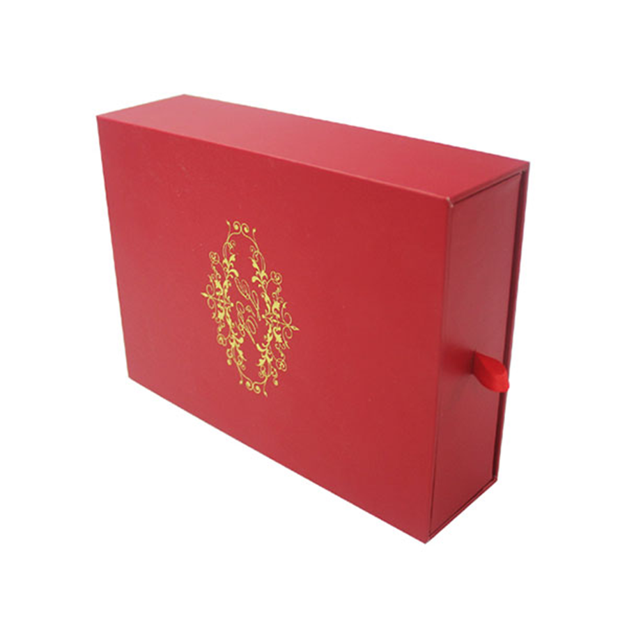 custom red jewelry gift box standing presentation with ribbon pull Holidaypacfactory