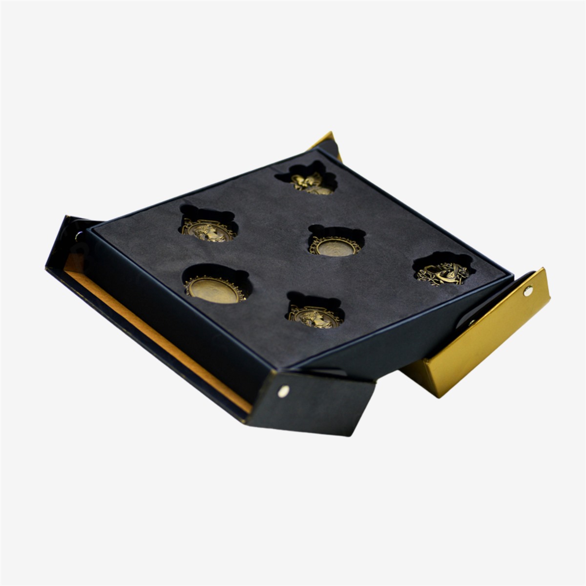 open black and gold chocolate gift box with foam insert Holidaypacfactory