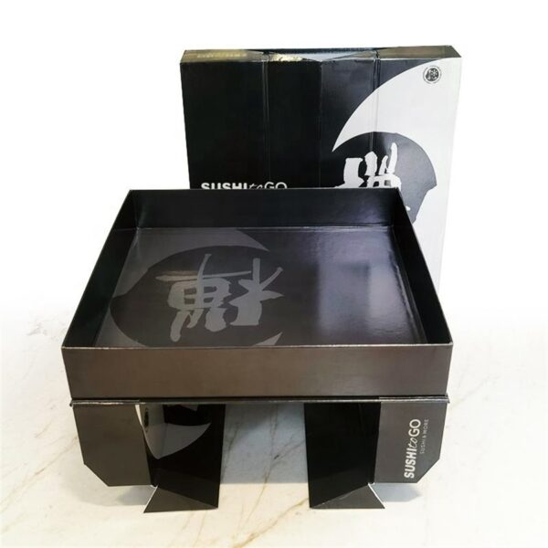 black paper sushi tray and outer box set Holidaypacfactory