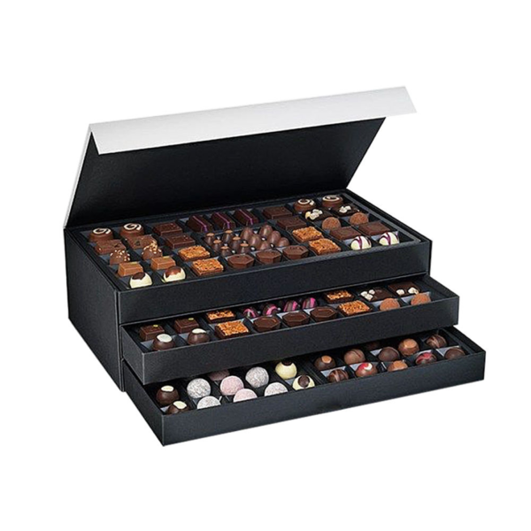 black multi layer chocolate gift box with lid and drawer trays Holidaypacfactory