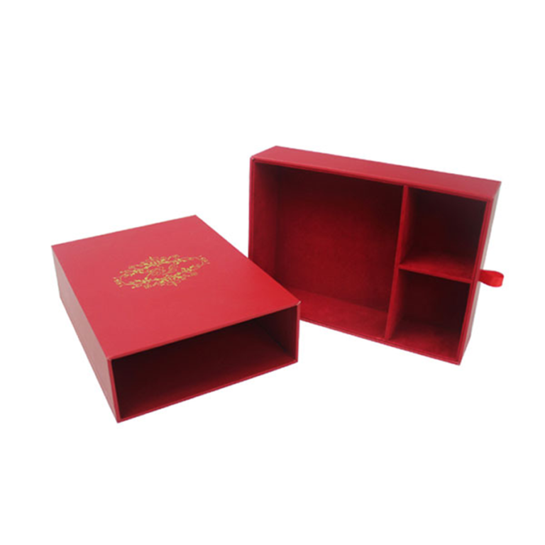 custom red drawer style jewelry gift box with ribbon pull Holidaypacfactory