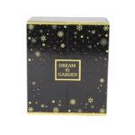 custom black folding perfume paper box with gold snowflake print Holidaypacfactory