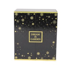custom black folding perfume paper box with gold snowflake print Holidaypacfactory