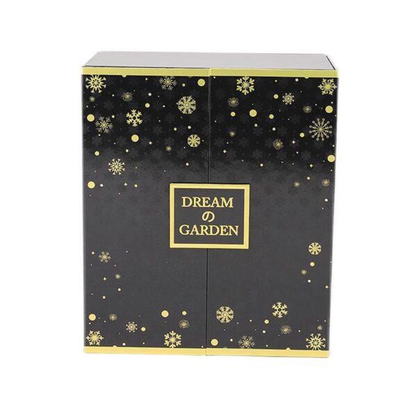 custom black folding perfume paper box with gold snowflake print Holidaypacfactory