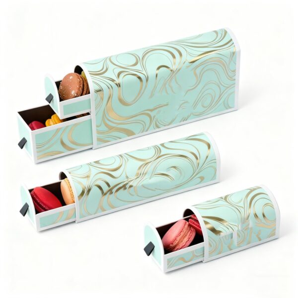 mint luxury macaron drawer box packaging with gold pattern Holidaypacfactory