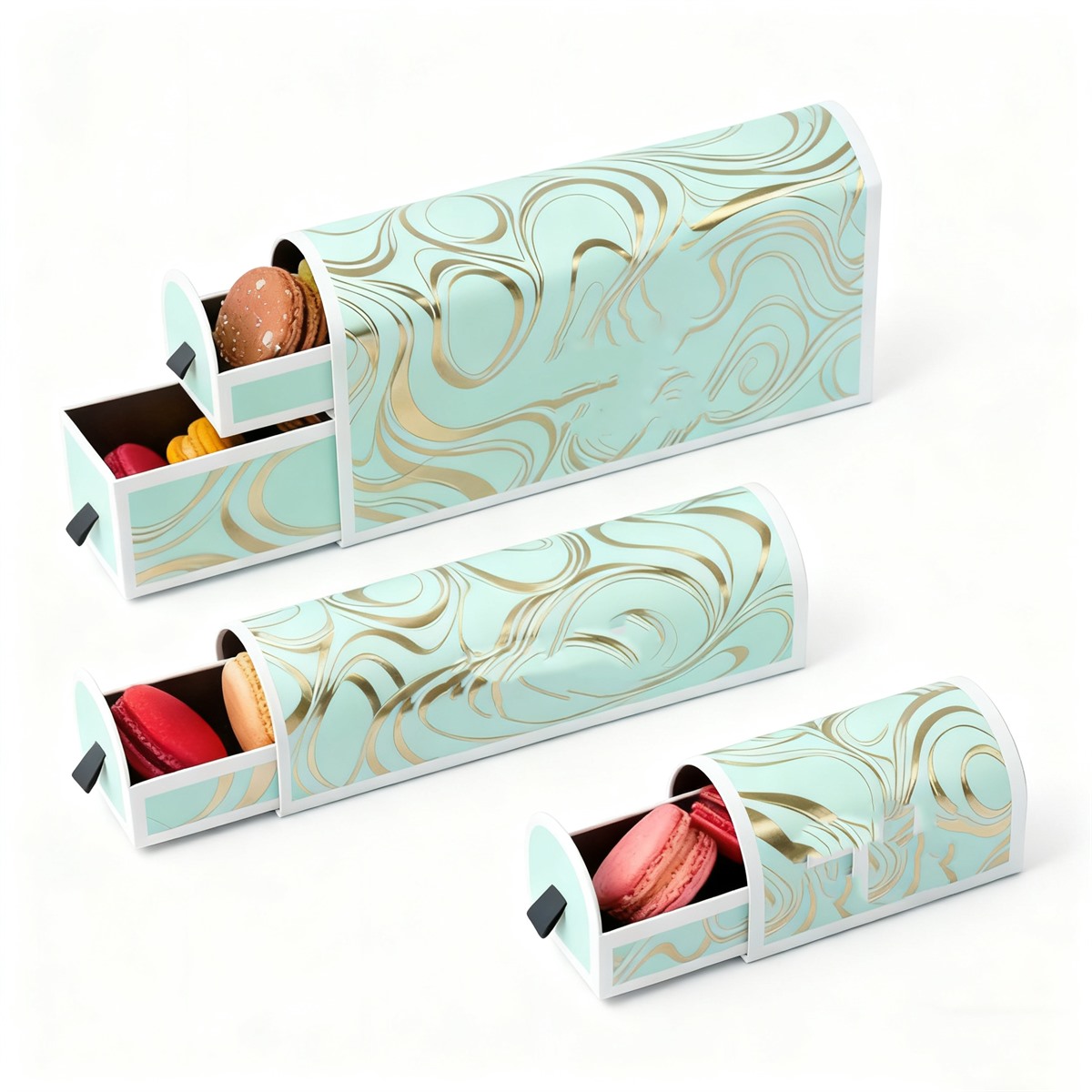 mint luxury macaron drawer box packaging with gold pattern Holidaypacfactory