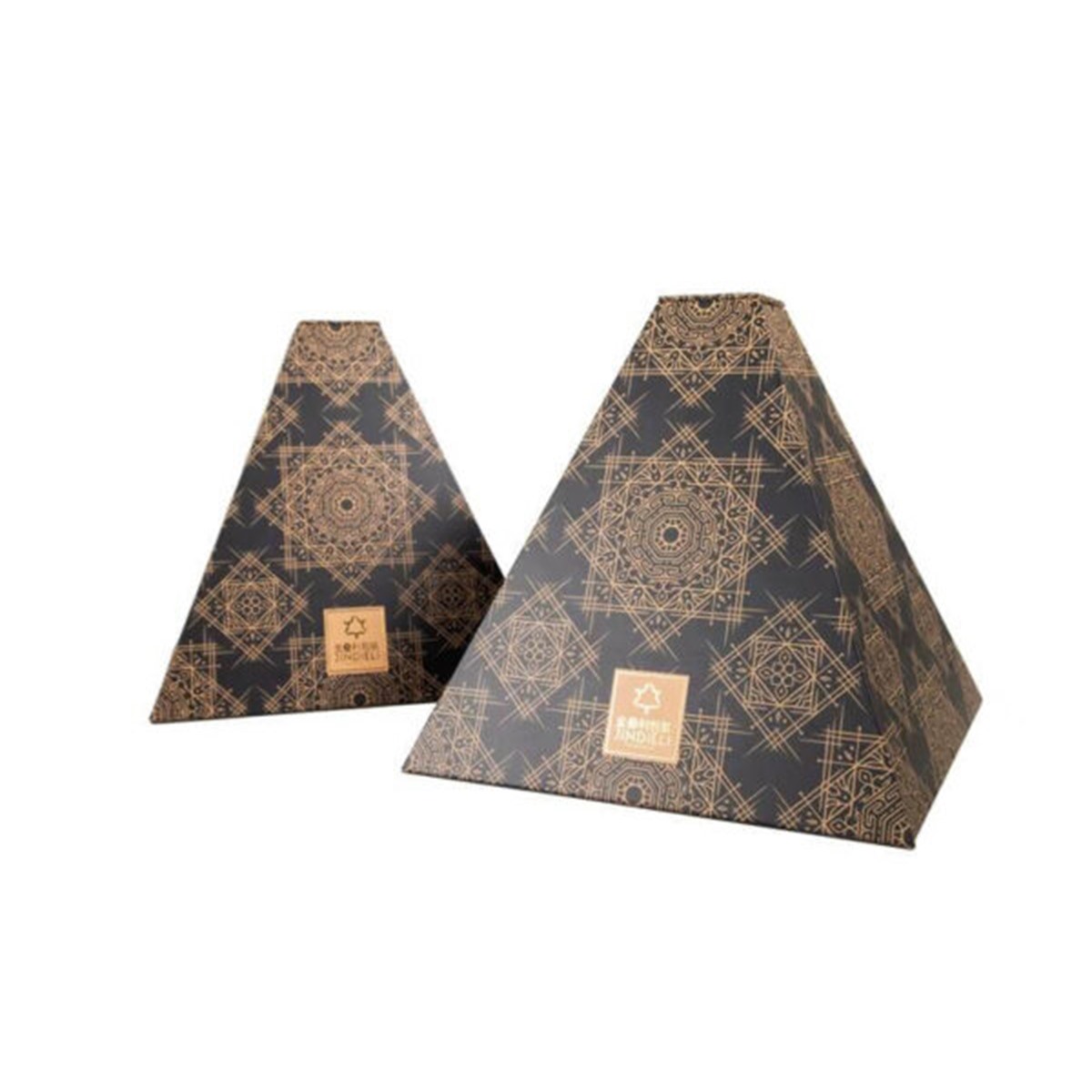 black and gold triangular perfume gift box presentation for premium fragrance sets Holidaypacfactory