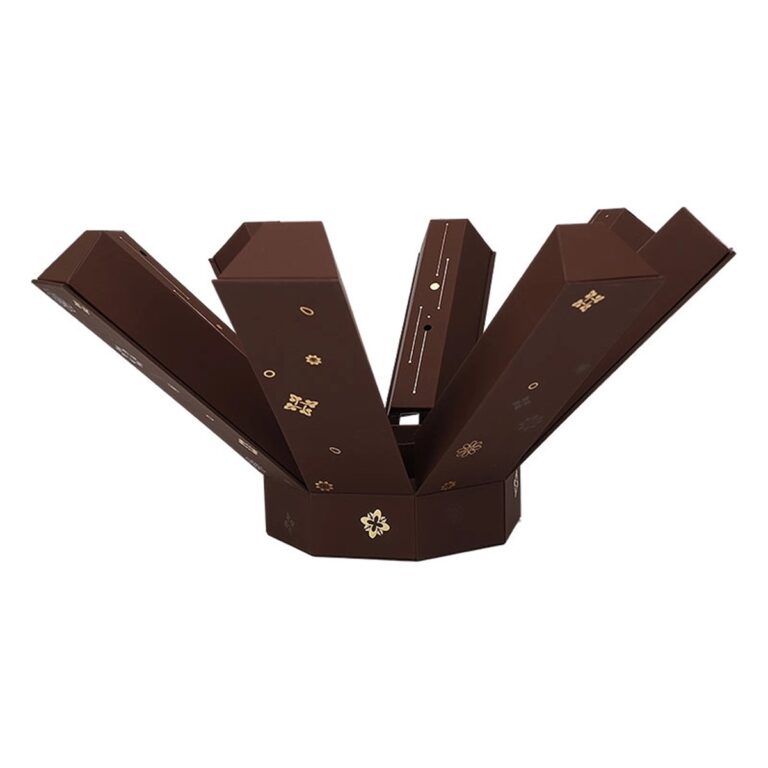 creative brown folding perfume packaging paper box with octagonal floral design Holidaypacfactory