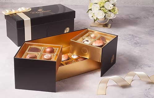 custom jewel chocolate gift box black and gold premium drawer packaging Holidaypacfactory