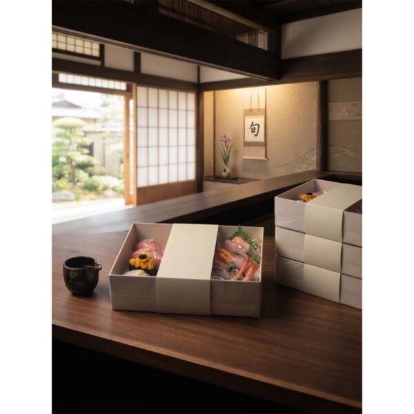 premium sushi gift box with clear cover and custom white paperboard base Holidaypacfactory