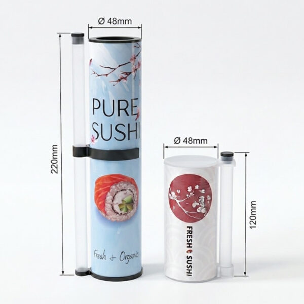 Sushi push-up tube available in 220mm and 120mm sizes with matching sauce tube