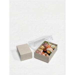 custom white sushi gift box with clear lid and printed paper sleeve Holidaypacfactory