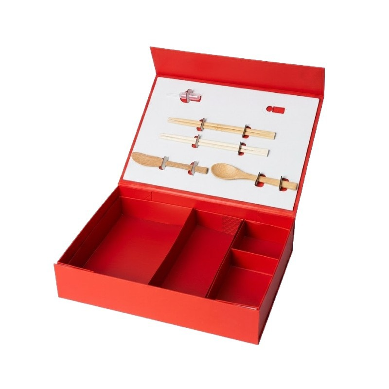 red three layer drawer sushi box open layout Holidaypacfactory