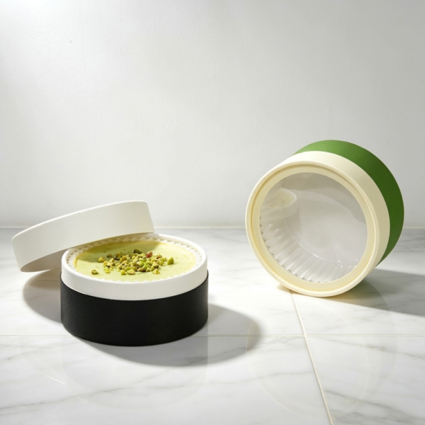 open round cake box packaging with clear lid and dessert Holidaypacfactory