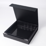 black hinged lid sushi box open compartment tray Holidaypacfactory