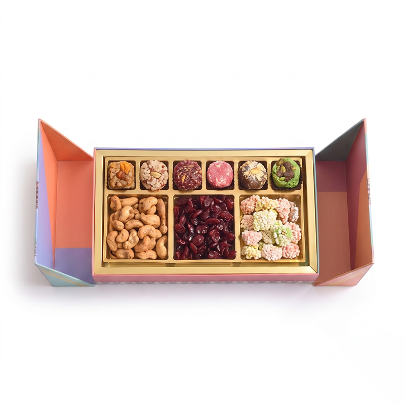 open double door dried fruit gift box with multi compartment tray Holidaypacfactory