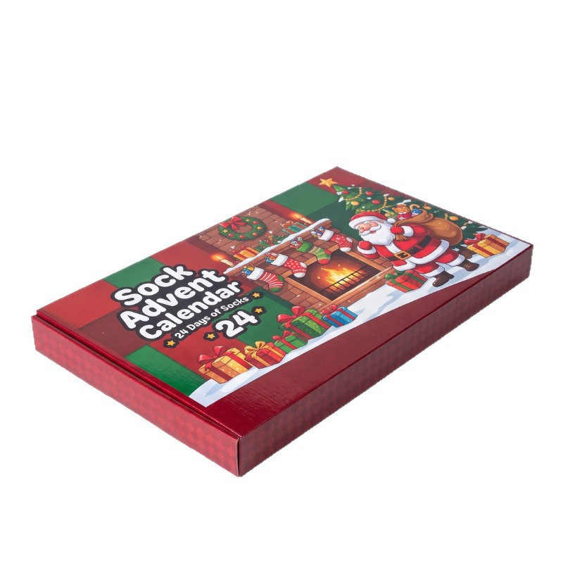 closed Christmas sock advent calendar gift box with festive printed lid Holidaypacfactory