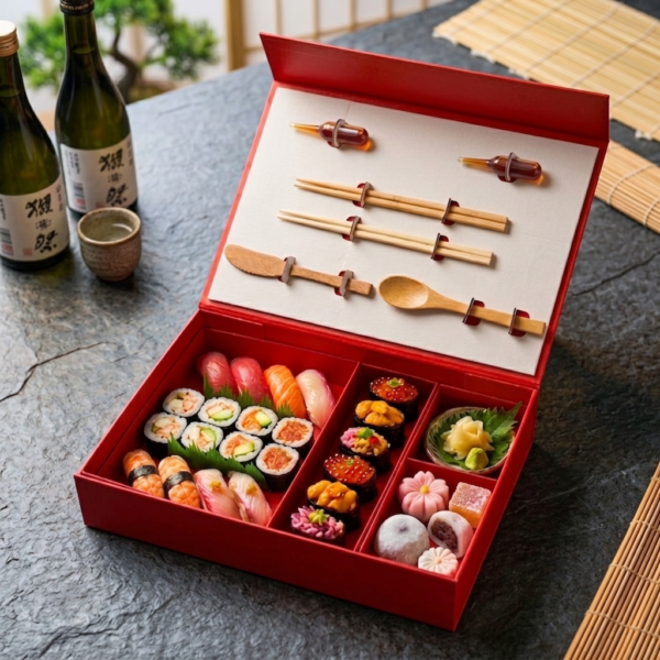 red three layer drawer sushi box lifestyle view Holidaypacfactory